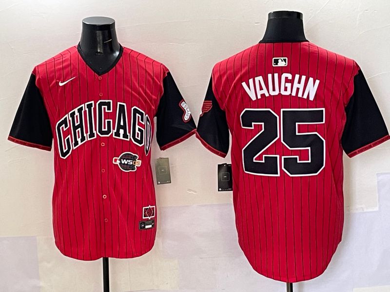 Men Chicago White Sox 25 Vaughn Red Stripe Joint Name Nike 2025 MLB Jersey style 12